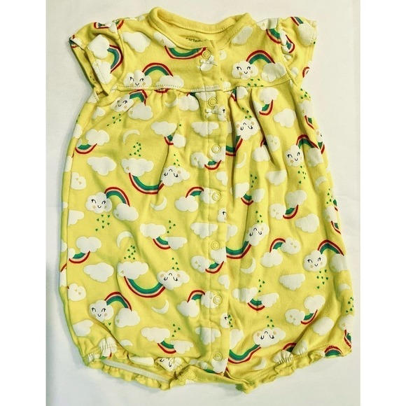Carter’s lemon-yellow one-piece romper with rainbows and clouds - size 18 months - Picture 1 of 5